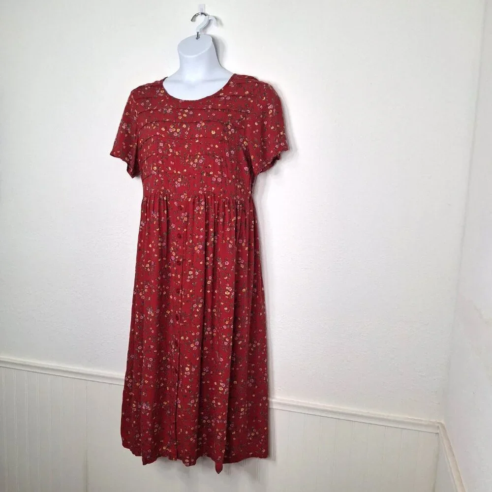 Erika & Co Floral Babydoll Maxi Summer Dress Sz L Boho Cottagecore Peasant - Picture 3 of 16